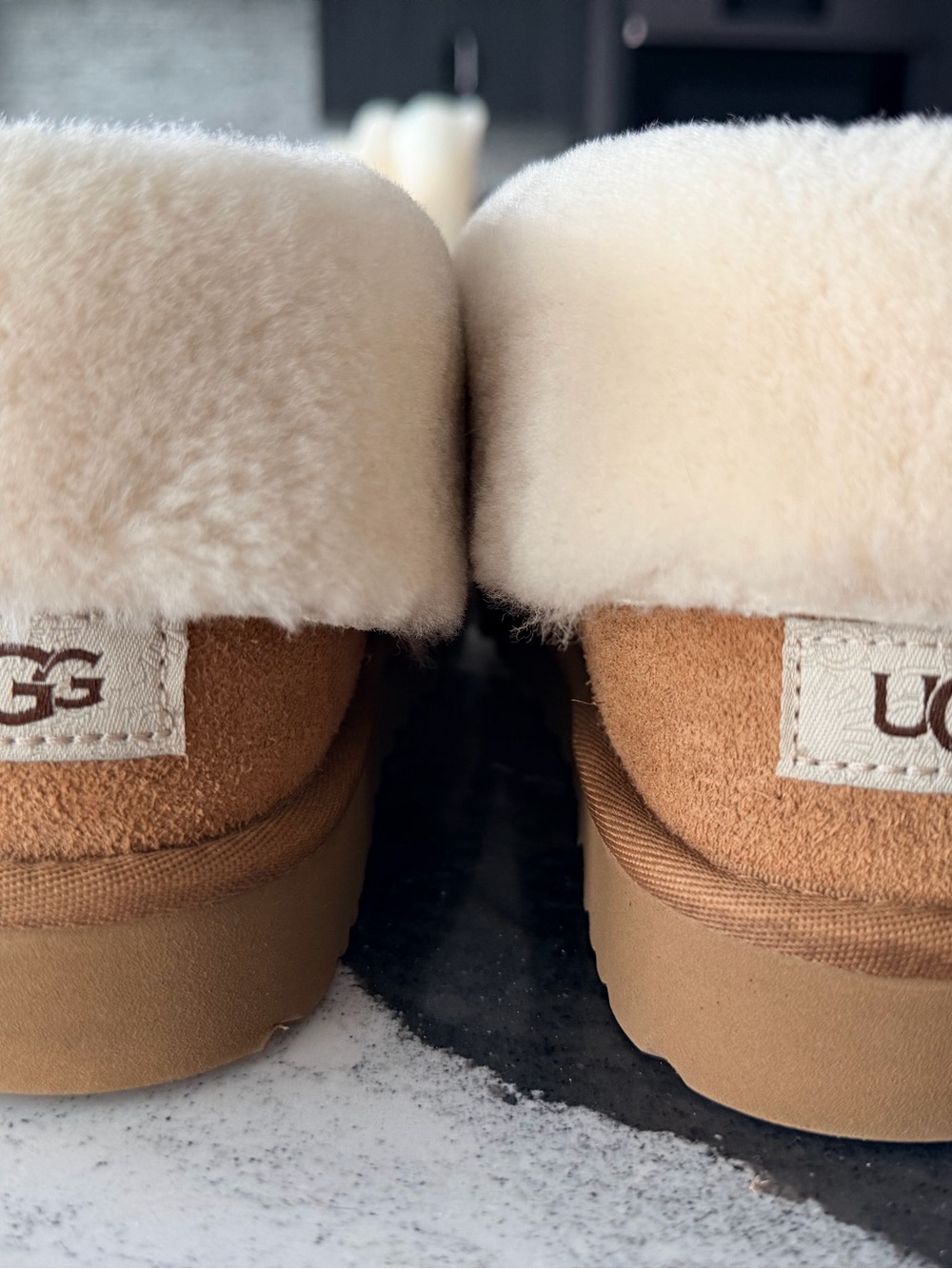 UGG Chestnut Suede Ankle Booties with Cream Sheepskin Cuff
